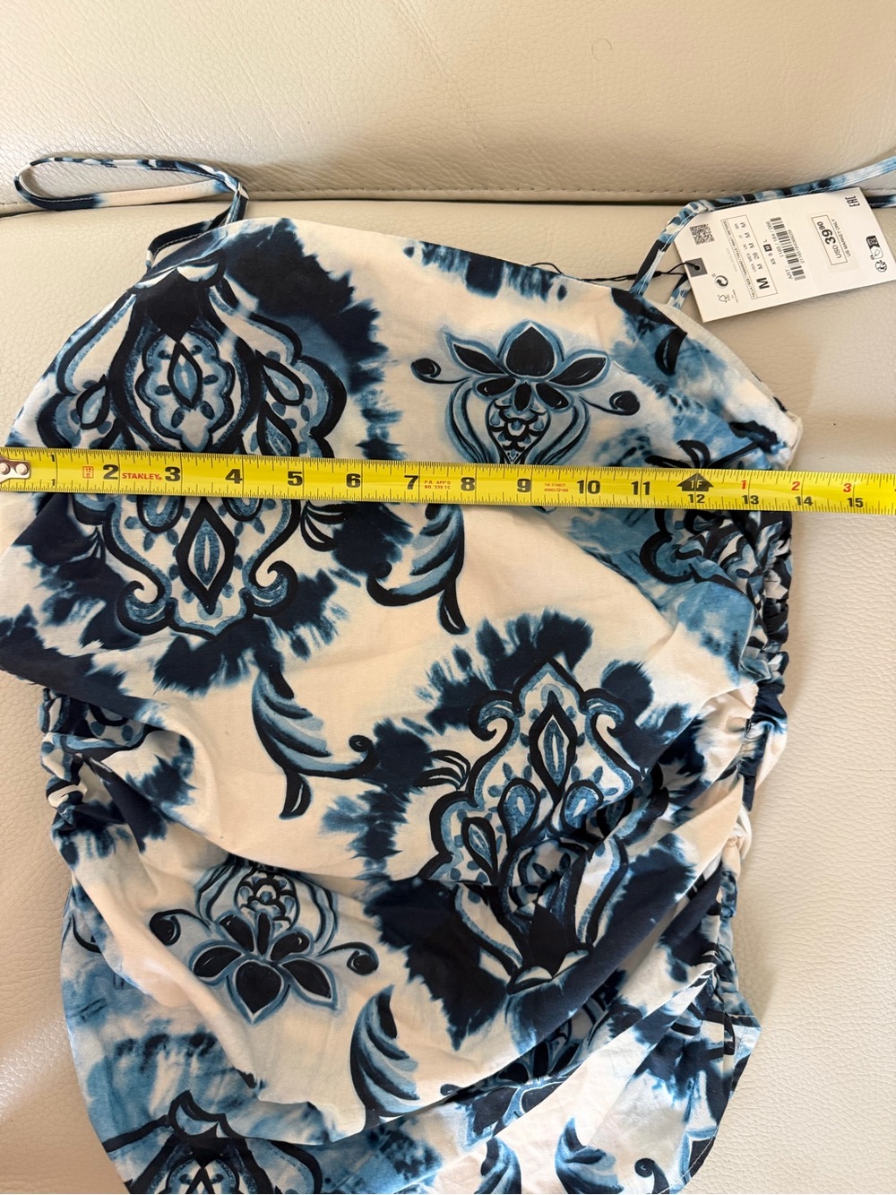 Zara NWT Blue White Printed Ruched Cami Top Size Medium - Picture 9 of 9
